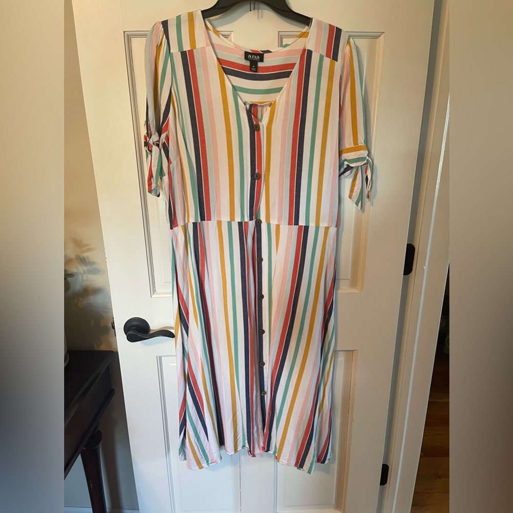 A.N.A. Multi-Colored Striped Midi Button Up Dress - image 1